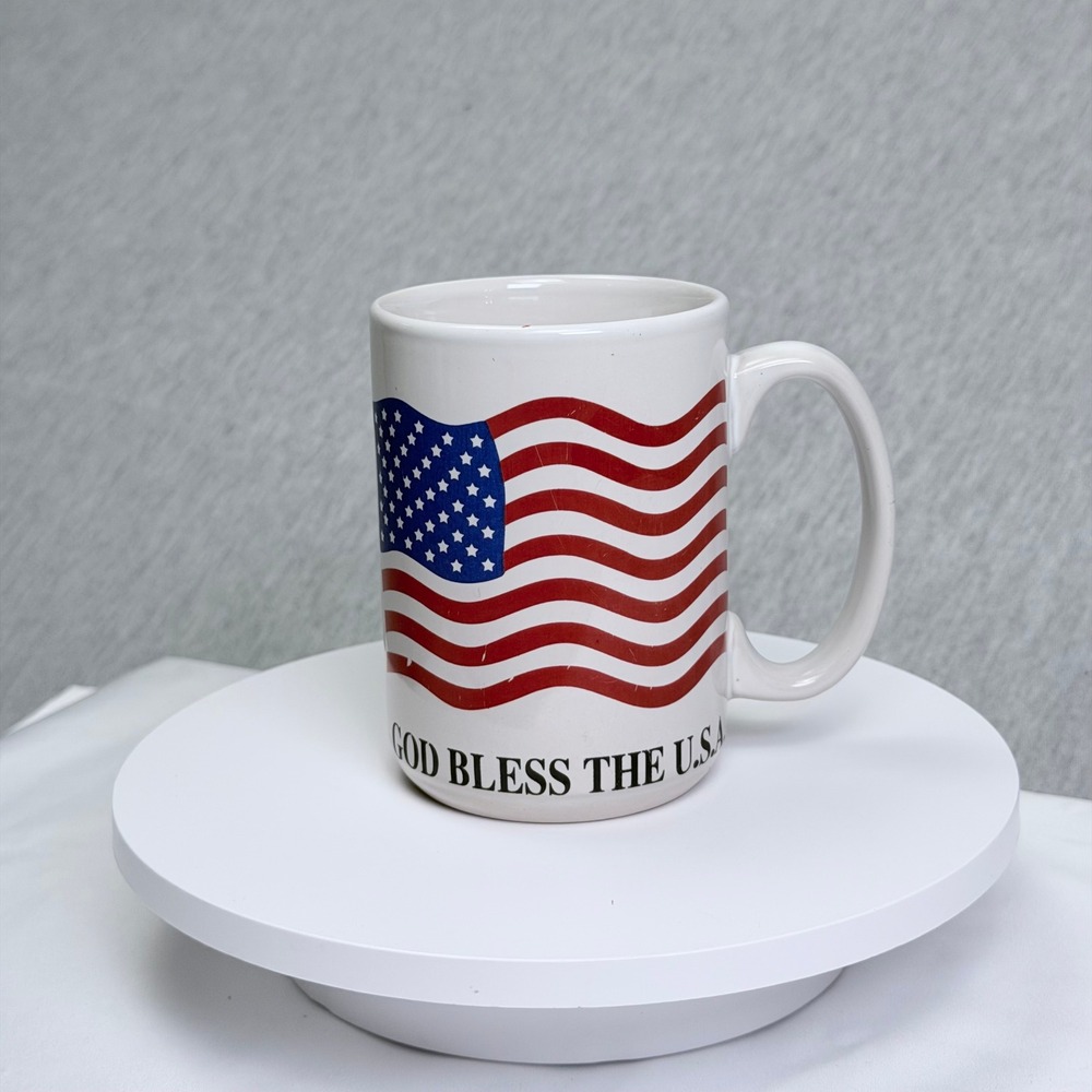 Royal Norfolk God Bless The USA American Flag Ceramic Coffee Mug White Patriotic